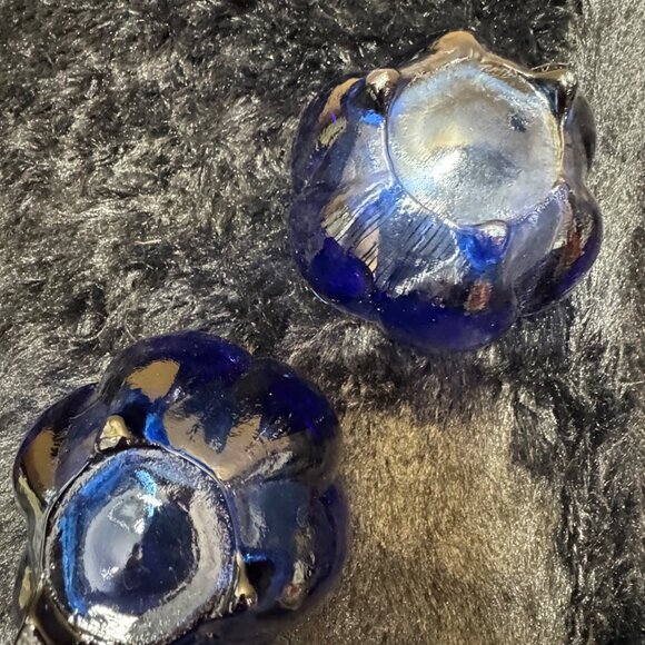 Vintage Cobalt Blue Recycled Glass Tulip Shape  Shaped Candle Holders  Set Of 2 - Picture 6 of 8
